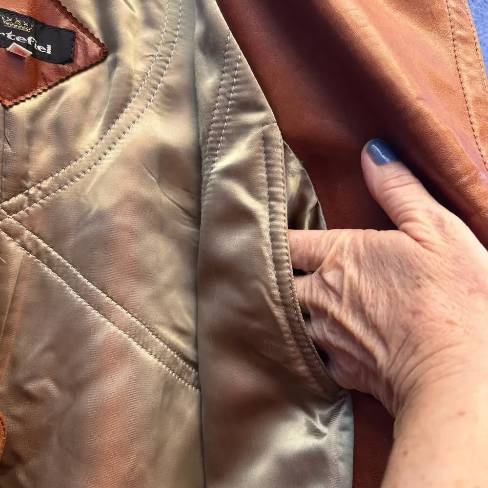 vintage 70s cortefiel brown leather jacket